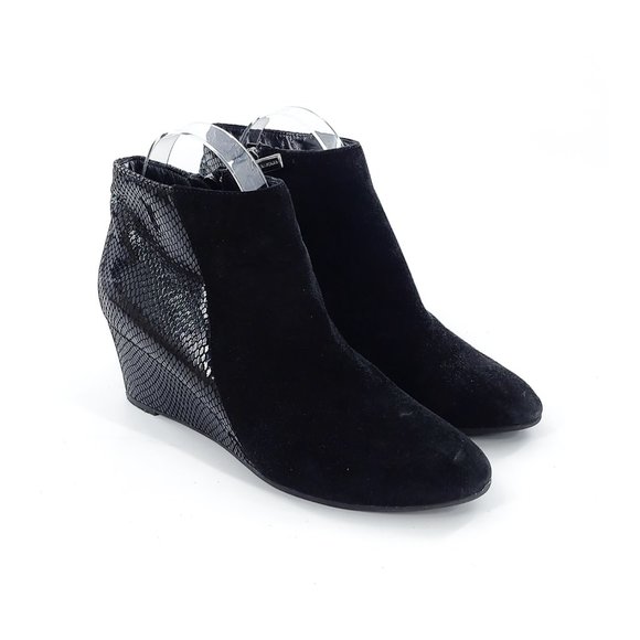 Aquatalia Shoes - AQUATALIA by Marvin K Judith Black Snakeskin Embossed Wedge Bootie